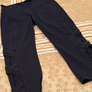 Athleta Black Leggings with Side Tie Detail, Netting, Nylon Blend, M